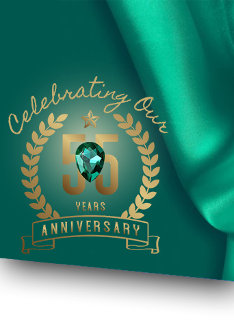 55th anniversary in emerald and gold.