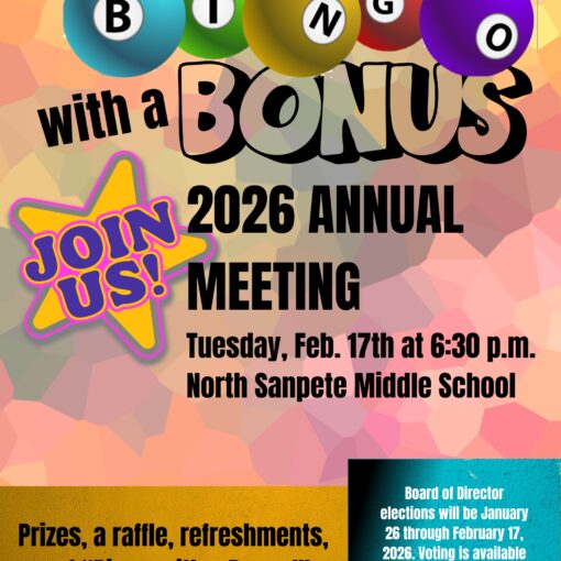 Colorful bingo balls encouraging members to attend tha annual meeting.